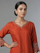 Rust orange chiffon silk embellished palazzo festive suit