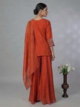 Rust orange chiffon silk embellished palazzo festive suit
