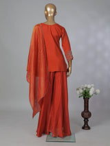 Rust orange chiffon silk embellished palazzo festive suit