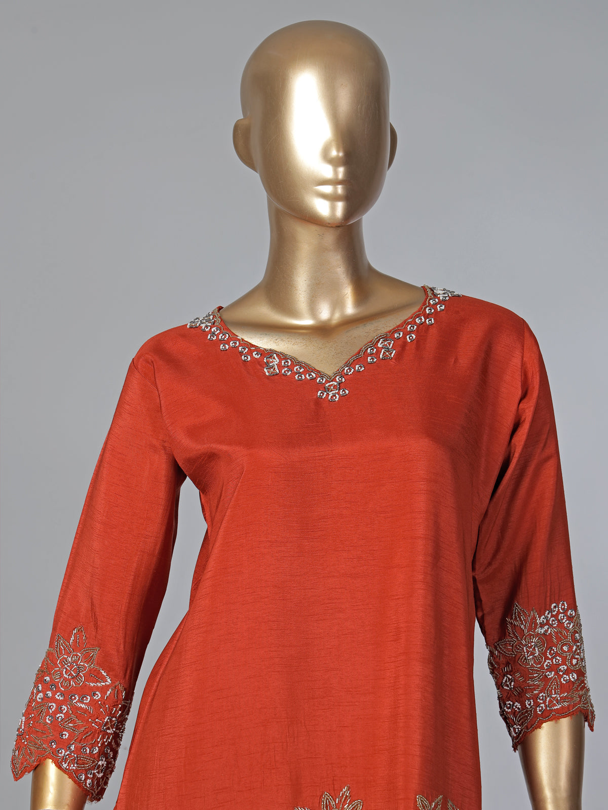 Rust orange chiffon silk embellished palazzo festive suit