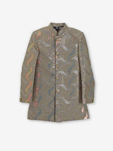 Light olive printed cotton indowestern set