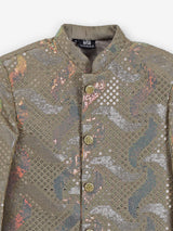 Light olive printed cotton indowestern set