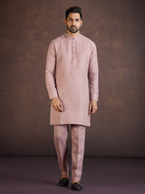 Onion pink cotton linen kurta suit with thread detailing