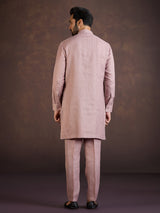 Onion pink cotton linen kurta suit with thread detailing