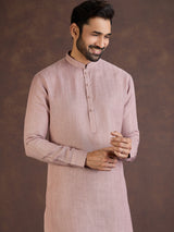 Onion pink cotton linen kurta suit with thread detailing