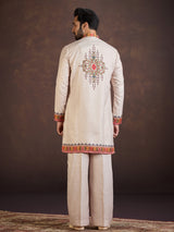 Beige printed soft linen kurta suit for wedding