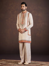 Beige printed soft linen kurta suit for wedding
