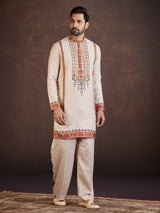 Beige printed soft linen kurta suit for wedding