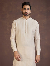 Beige festive wear cotton linen kurta suit