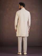 Beige festive wear cotton linen kurta suit