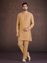 Mustard yellow festive wear cotton linen kurta suit