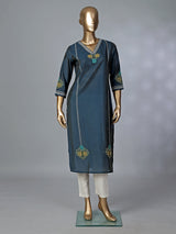 Teal blue silk thread and sequins casual kurti