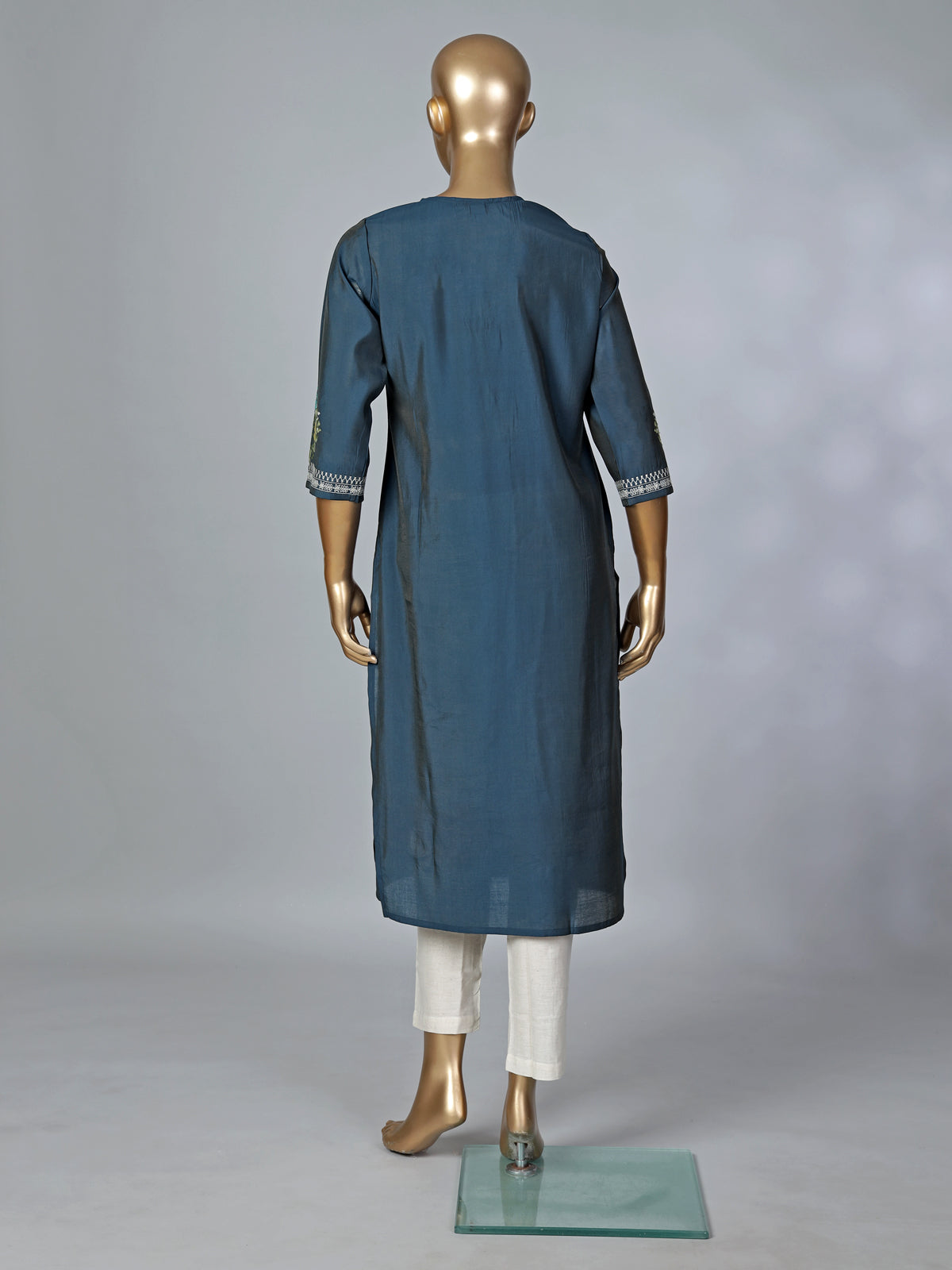 Teal blue silk thread and sequins casual kurti