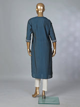 Teal blue silk thread and sequins casual kurti