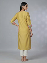 Khaki silk thread work elegant casual kurti
