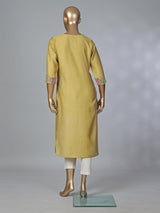 Khaki silk thread work elegant casual kurti