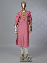 Onion pink silk thread work stylish casual kurti