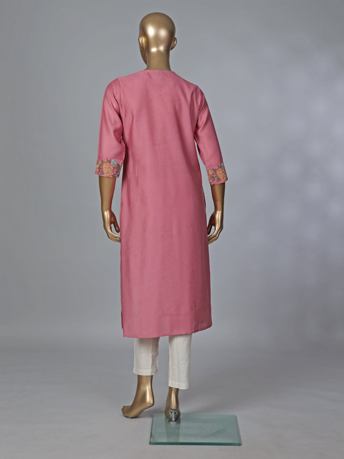 Onion pink silk thread work stylish casual kurti