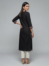 Black cotton silk embroidered elegant casual kurti