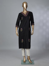 Black cotton silk embroidered elegant casual kurti
