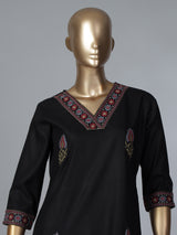 Black cotton silk embroidered elegant casual kurti