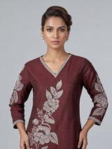 Maroon silk thread and sequins embellished casual kurti