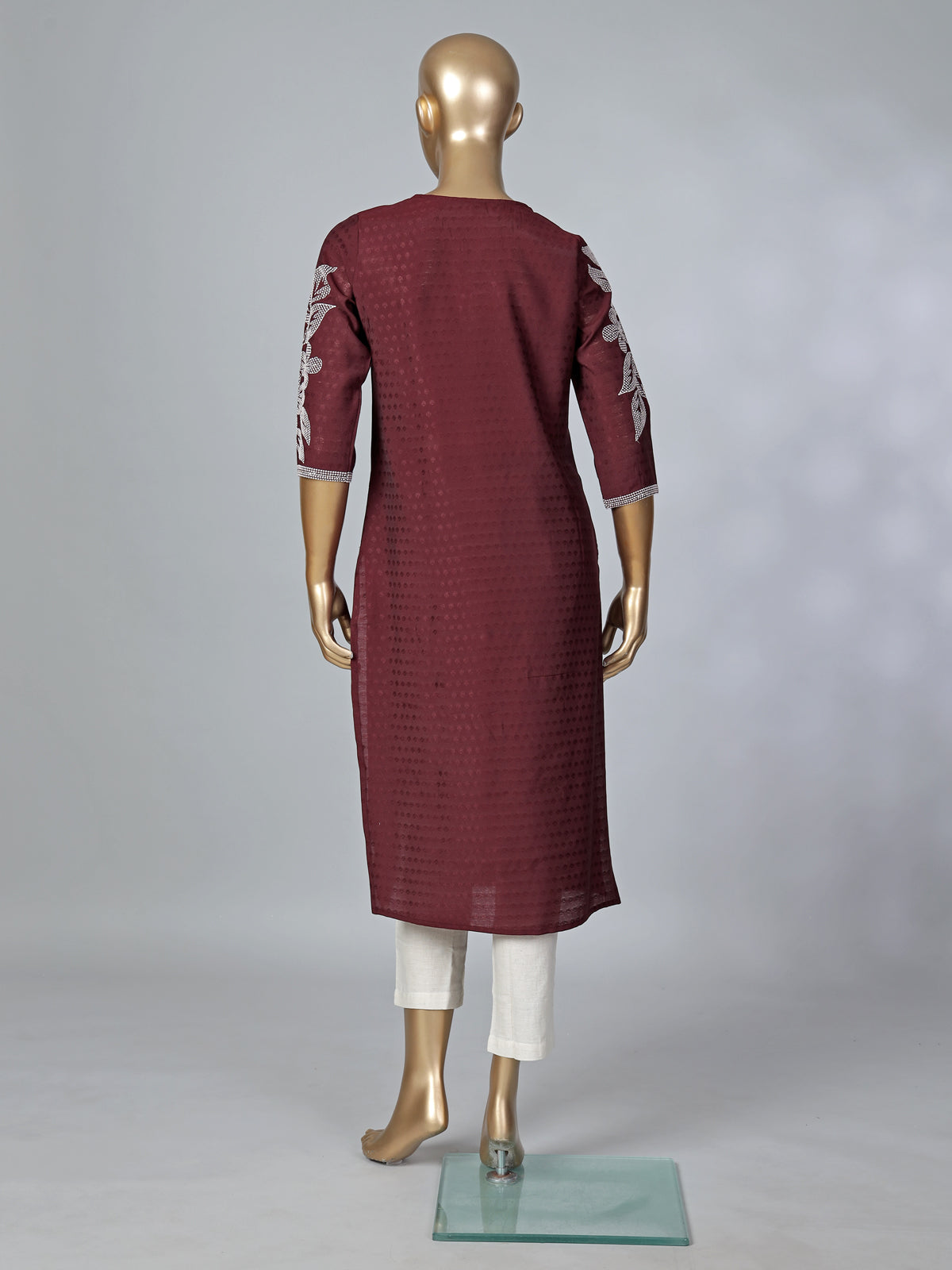Maroon silk thread and sequins embellished casual kurti