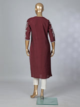 Maroon silk thread and sequins embellished casual kurti