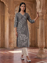 Grey silk thread sequins embellished stylish casual kurti
