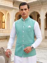 Sea green plain silk waistcoat