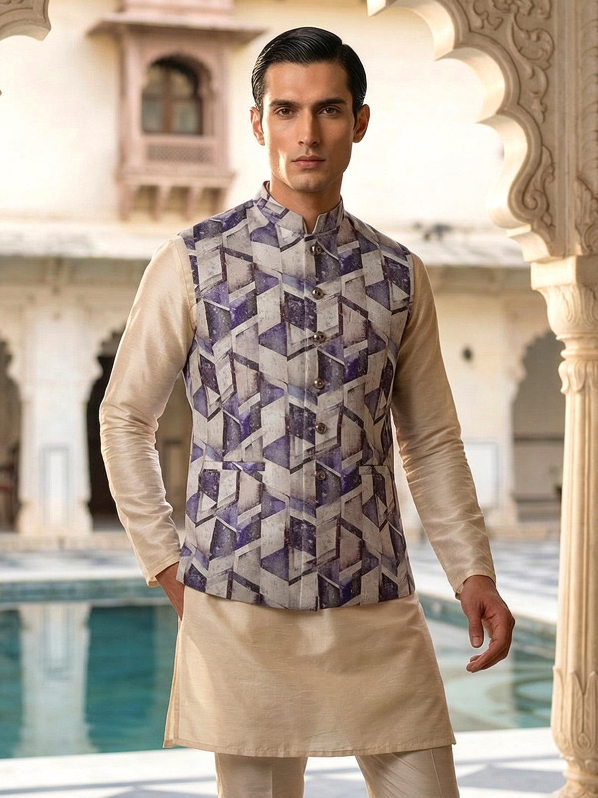 Printed purple printed waistcoat