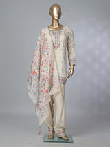 Beige crepe silk punjabi style embroidered festive salwar suit