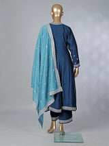Blue silk resham diamond embellished festive palazzo suit