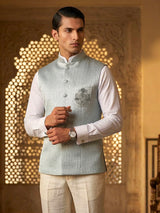 Mint blue textured waistcoat for men