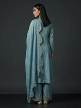 Sky blue silk pakistani style embellished palazzo suit