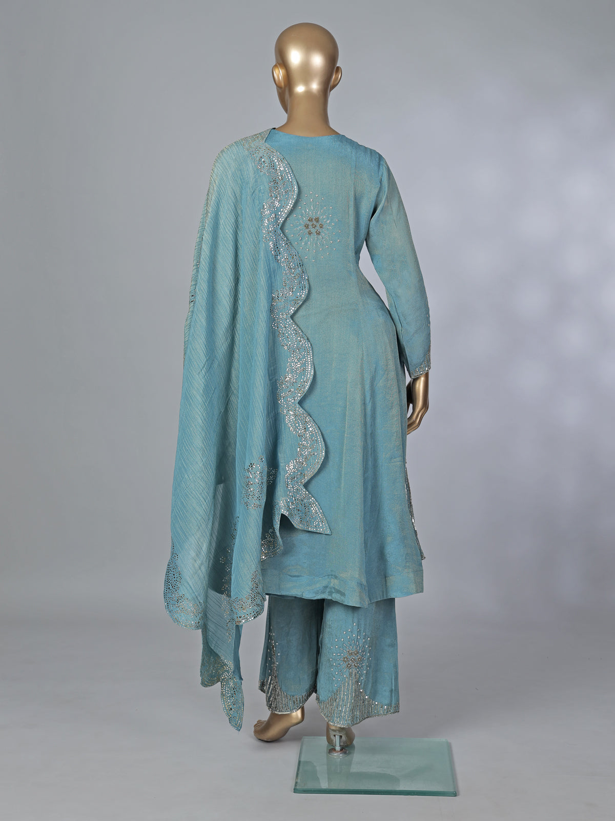 Sky blue silk pakistani style embellished palazzo suit