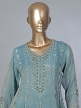 Sky blue silk pakistani style embellished palazzo suit