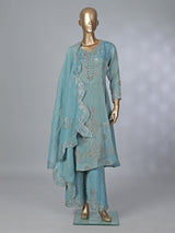 Sky blue silk pakistani style embellished palazzo suit
