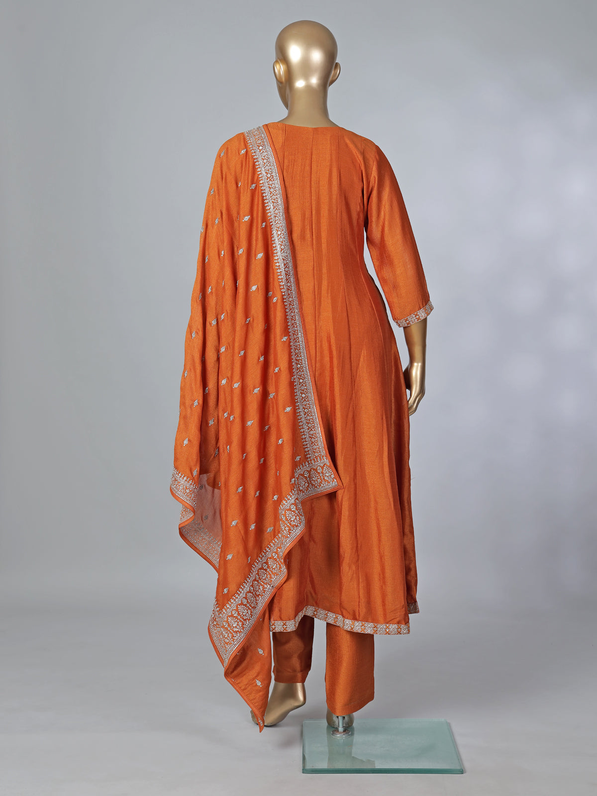 Orange silk embroidered festive salwar suit
