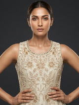 Cream silk mirror and stone embellished festive palazzo suit