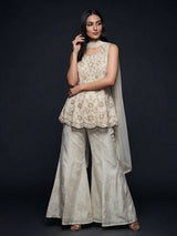 Cream silk mirror and stone embellished festive palazzo suit