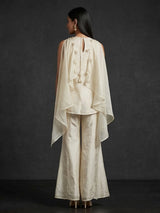 Cream silk mirror and stone embellished festive palazzo suit