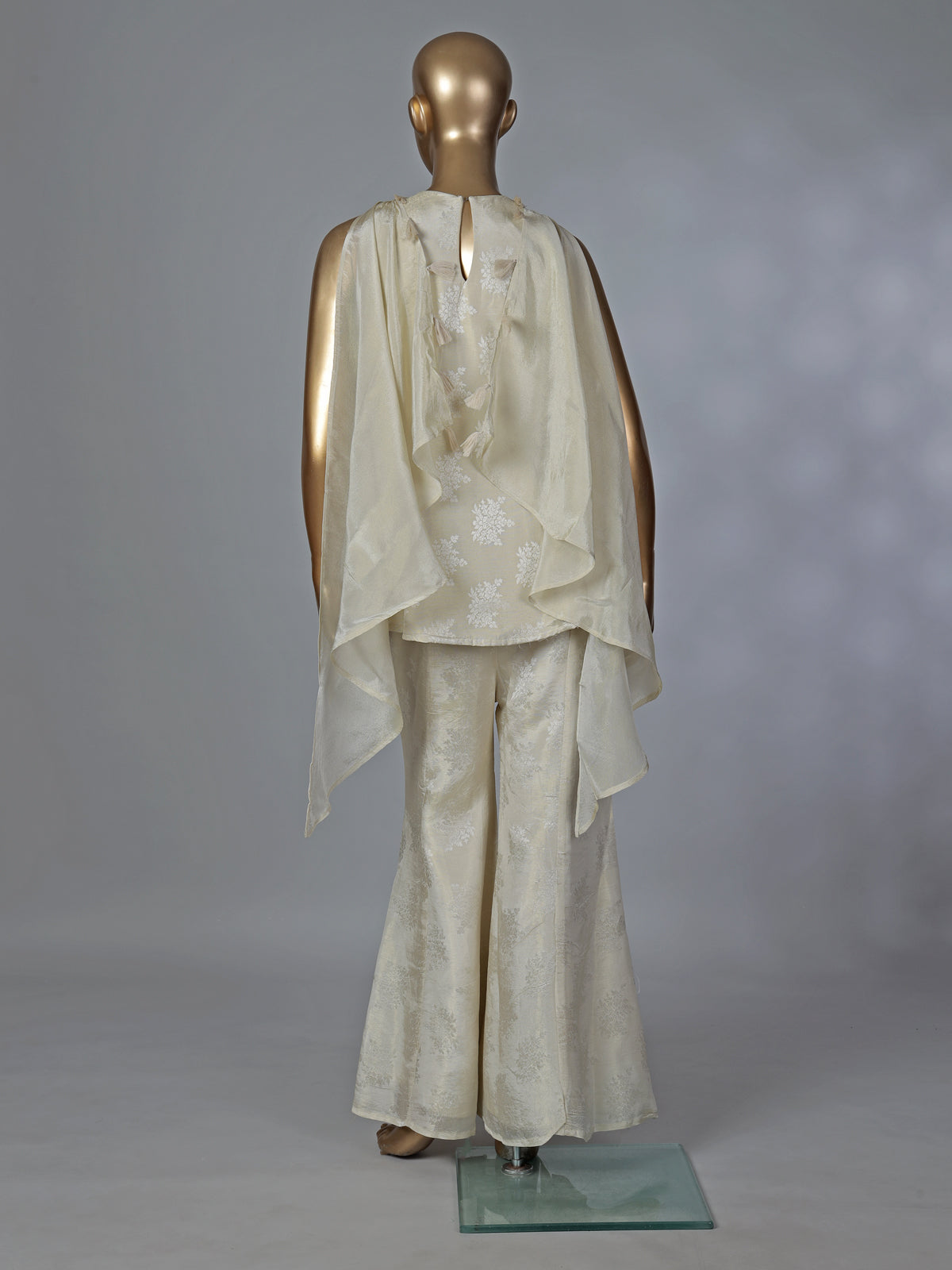 Cream silk mirror and stone embellished festive palazzo suit