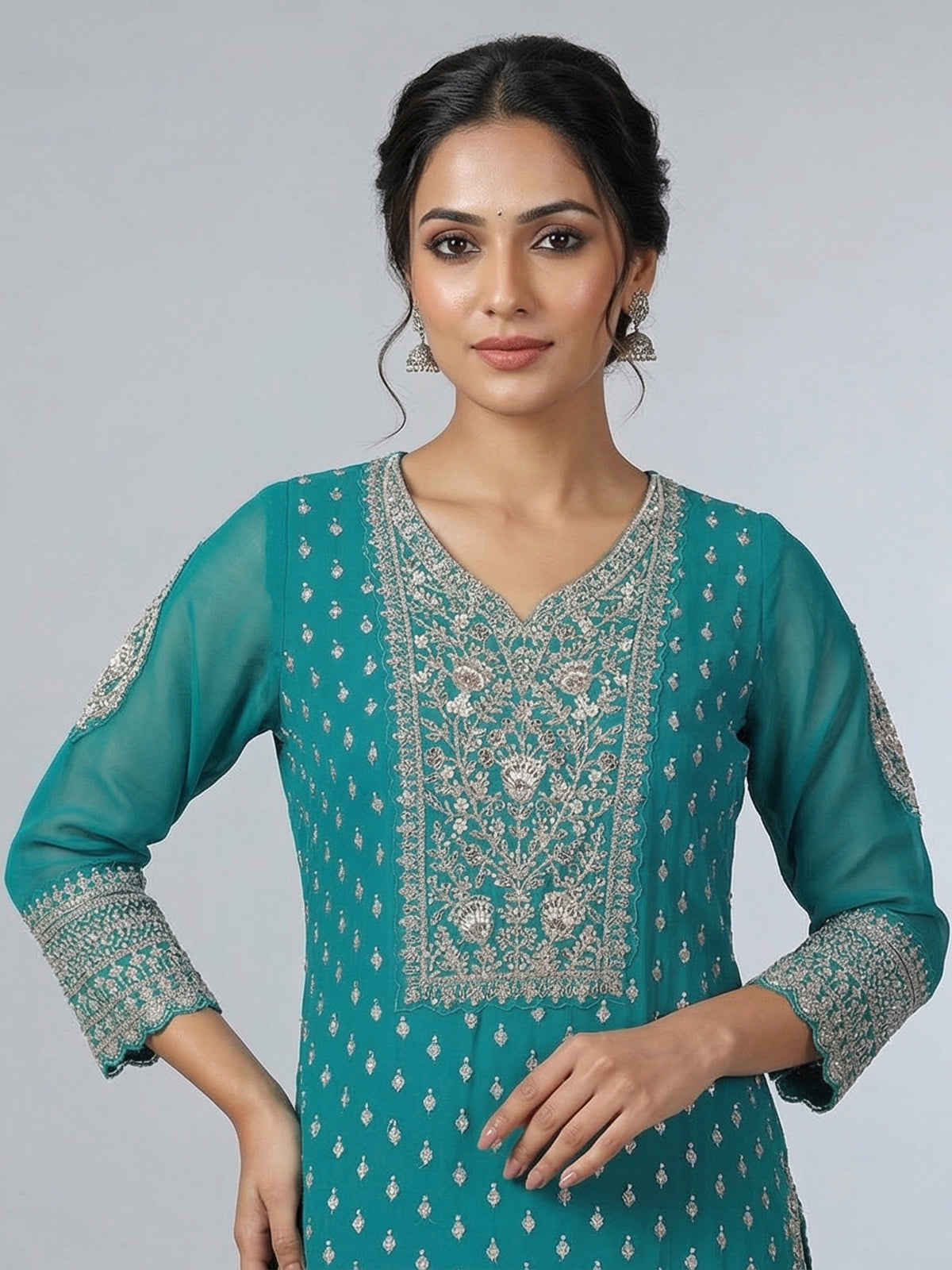 Rama green georgette pakistani style embellished palazzo suit