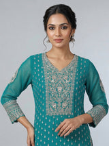 Rama green georgette pakistani style embellished palazzo suit