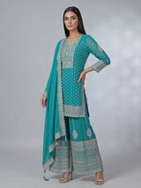 Rama green georgette pakistani style embellished palazzo suit