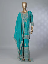 Rama green georgette pakistani style embellished palazzo suit