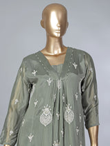 Olive silk thread embellished festive salwar suit