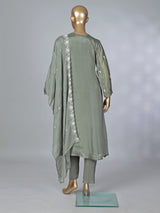 Olive silk thread embellished festive salwar suit