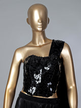 Black satin silk mirror designer suit with attached dupatta